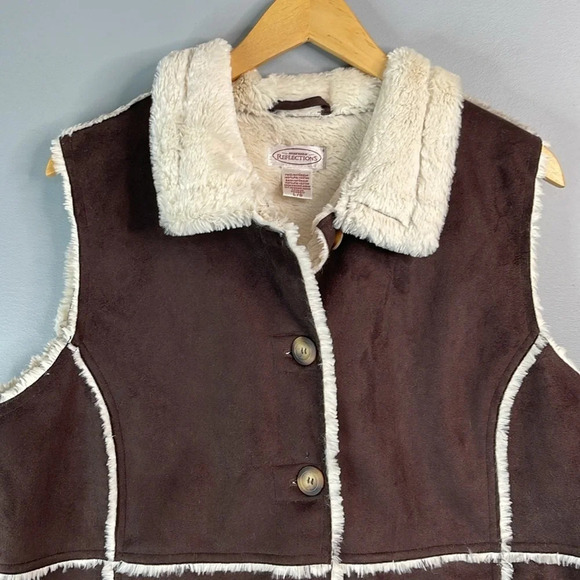 VINTAGE Northern Reflections Faux Suede And Fur Patchwork Vest Western Cowgirl L - Picture 3 of 9